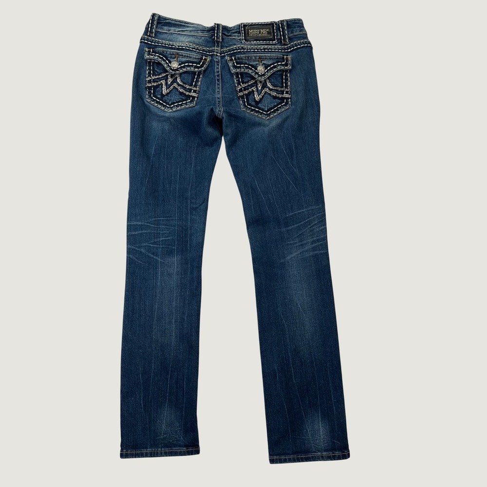 Miss Me Y2K Irene Straight Jeans Womens 31 Blue Brockdale Western Thick Stitch